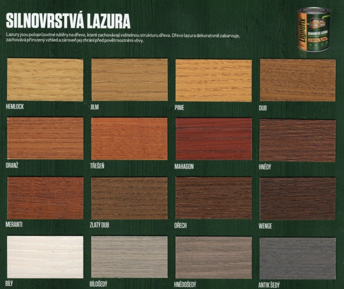lignofix silnovrstvá lazura - vzorník